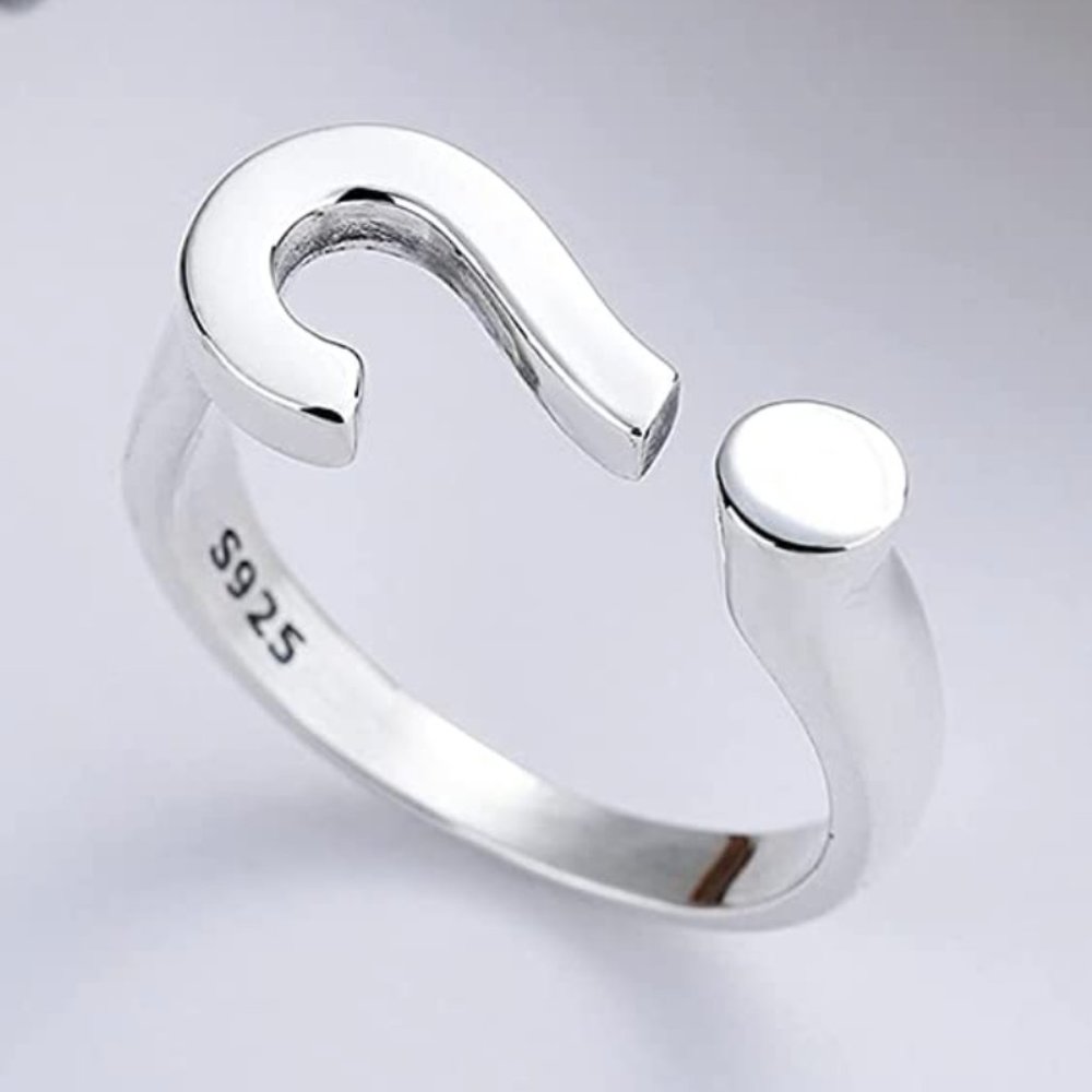 Fun & Trendy Silver Question Mark Adjustable Ring